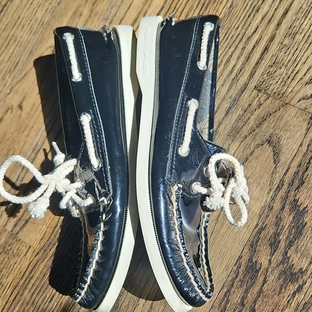 Sperry Black Leather Boat Shoes 6 VGUC
